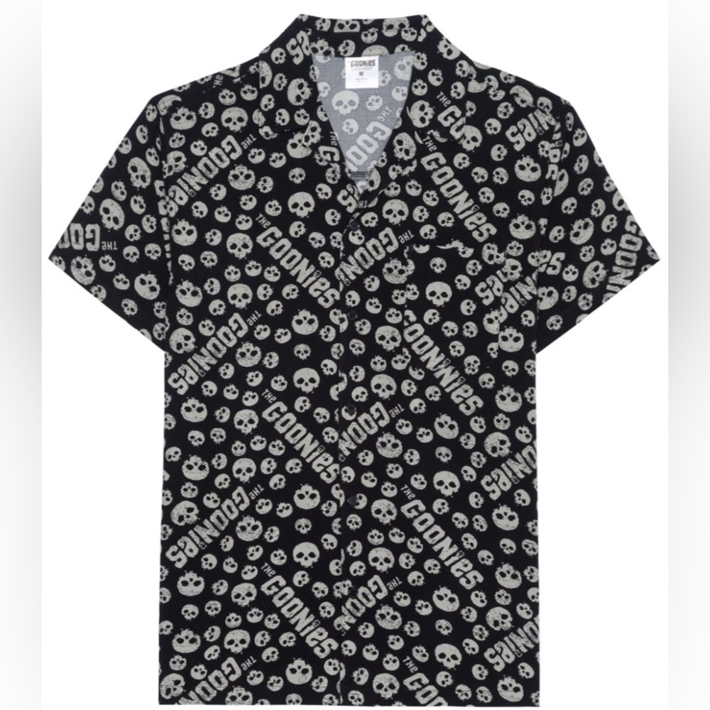 The Goonies w/ Skulls Allover Print Woven Short Sleeve Button-Down Shirt